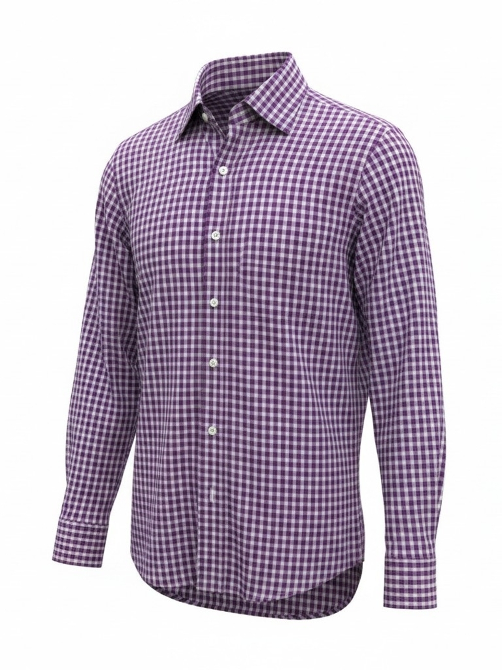Ledbury High Quality Men's Purple Check Long-Sleeve Shirt
